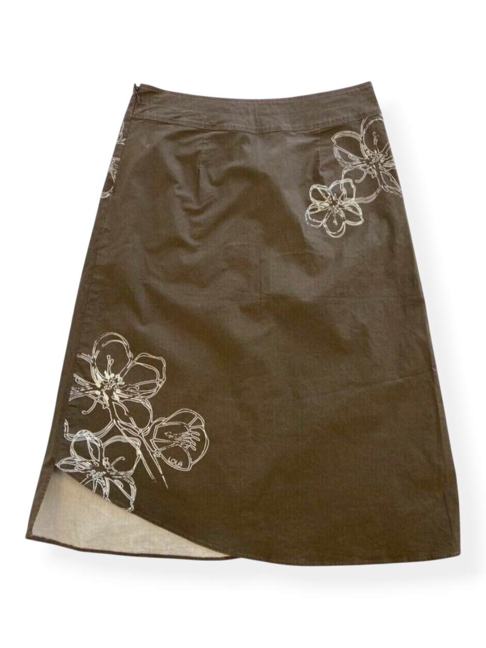 Lole Womens Brown A-Line Skirt With White Floral Print Size 4 Asymmetrical Hem 9